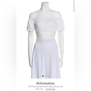 Reformation cropped white off shoulder puff sleeve top